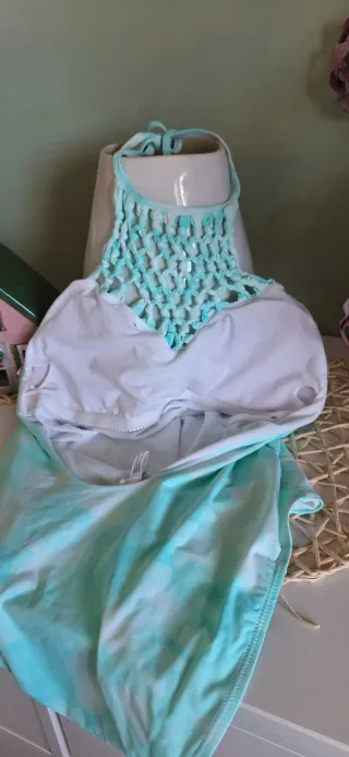 Bañador mujer turquesa y blanco M