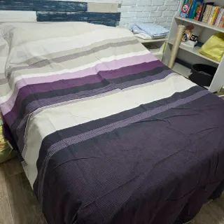 Juego funda nórdica rayas beige y morado