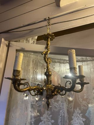 Lámpara araña bronce 6 brazos cristal