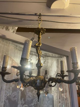 Lámpara araña bronce 6 brazos cristal