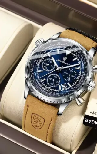 Orologio Poedagar Uomo, Scatola Blu Marrone Nuovo