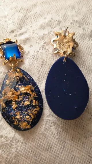 Orecchini Resina Blu e Oro