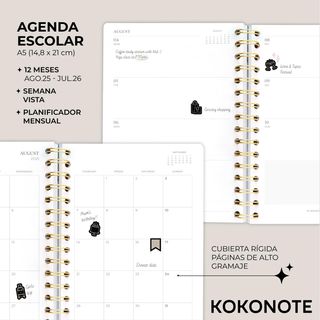 Kokonote Agenda escolar 2025-2026 Semana Vista A5