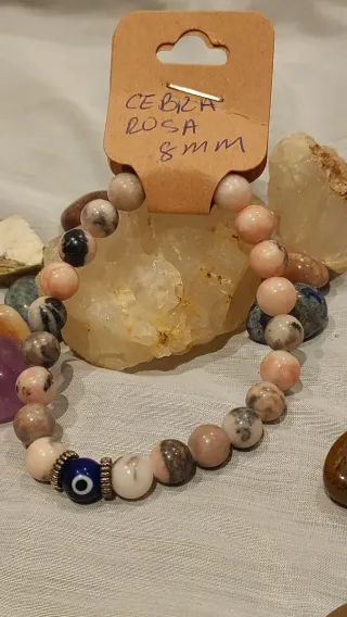 Pulsera Cebra Rosa Ojo Fatima 8mm