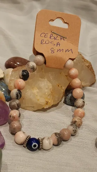 Pulsera Cebra Rosa Ojo Fatima 8mm