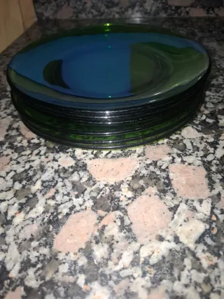 6 Piatti Duralex in Vetro Blu/Verde