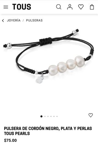 Pulsera Tous Cordón Negro Plata Perlas