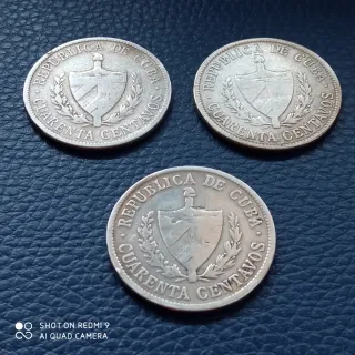 3 Monedas de Plata de Cuba 1915-1920