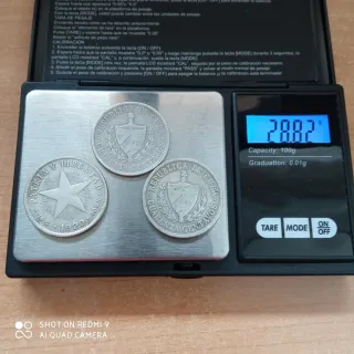 3 Monedas de Plata de Cuba 1915-1920