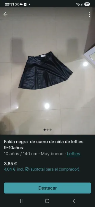 Falda negra cuero niña Lefties 9-10 años