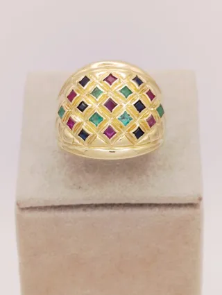 Anillo de Oro 18k con rubíes, zafiros y esmeraldas