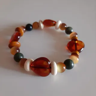 Bracciale elastico ambra, cateye e pietre naturali