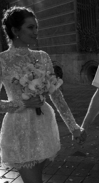 Vestido Novia Corto Encaje Manga Larga