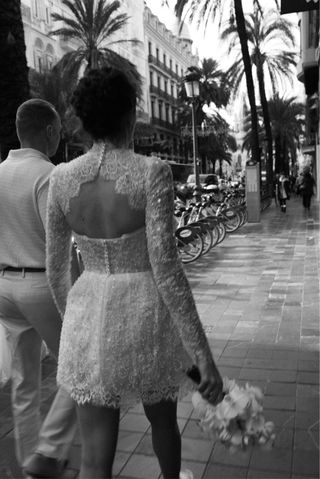 Vestido Novia Corto Encaje Manga Larga