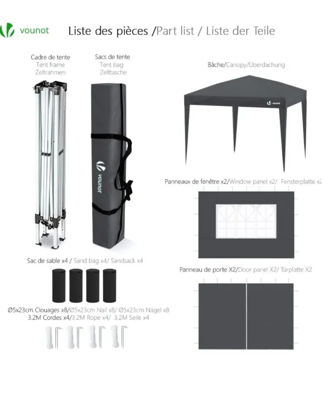Carpa Plegable VOUNOT 3x3m con 4 Paredes