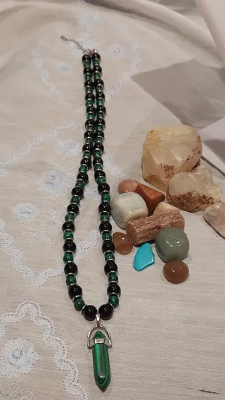 Collar Piedra Natural Malaquita y Obsidiana