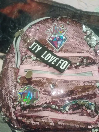 Bandolera niña lentejuelas rosa y plata