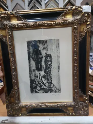 Grabado antiguo marco madera y dorado