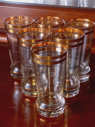 6 Copos com ornamentos de fio de ouro - Anos 80