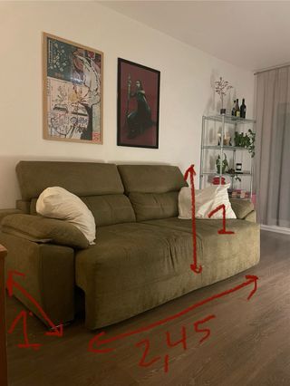 Sofá verde extensible de tela, 4 plazas