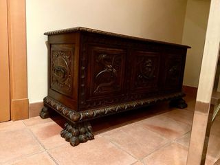 Arcón Baúl Antiguo Madera Tallada
