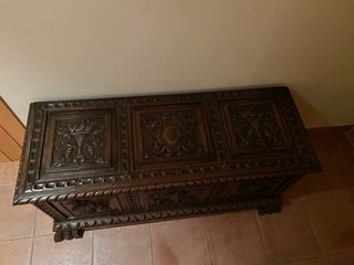 Arcón Baúl Antiguo Madera Tallada