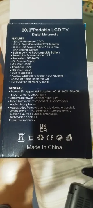 TV Portátil LCD 10.1 12V/220V Camping