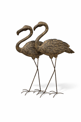 Pareja Flamencos Metal Dorado - 85 cm alto