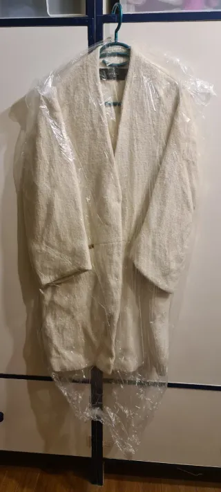 Abrigo Zara Lana y Algodón Blanco