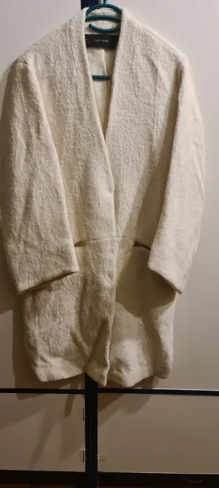 Abrigo Zara Lana y Algodón Blanco
