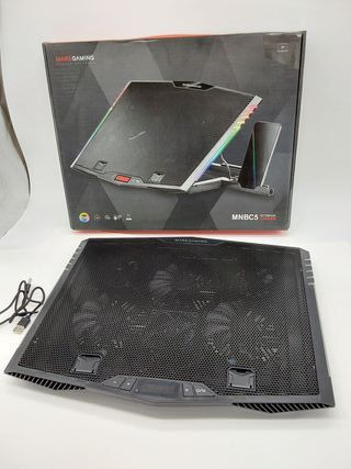 Mars Gaming MNBC5, Base Refrigeradora y Stand XL, 6X Ventiladores con Control Digital, Iluminación ARGB, Stand Ergonómico 7 Posi