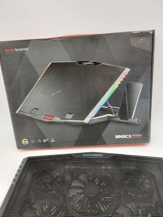 Mars Gaming MNBC5, Base Refrigeradora y Stand XL, 6X Ventiladores con Control Digital, Iluminación ARGB, Stand Ergonómico 7 Posi