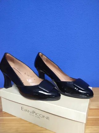 Zapatos Priska Charol Negros Talla 37.5 Tacón 7cm