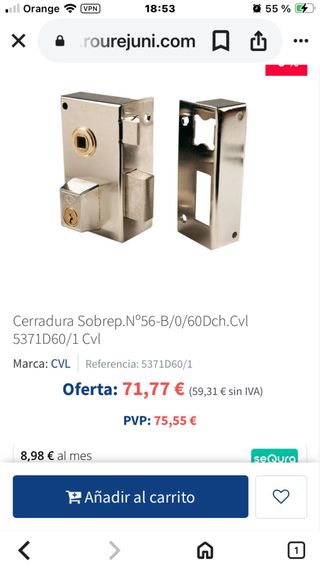 Cerradura CVL sobreponer mano derecha