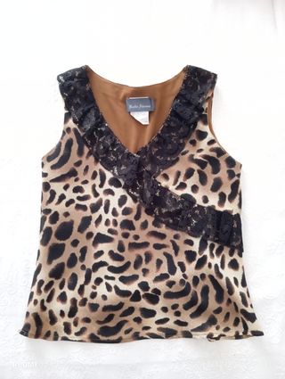 Canotta leopardata Burke Avenue con pizzo nero