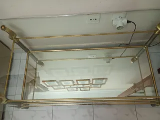 Mesa de centro vintage cristal y metal dorado