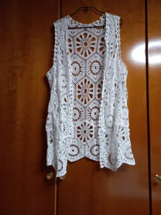 Chaleco largo crochet blanco talla única