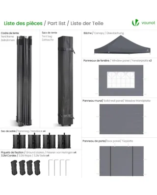 Carpa Plegable VOUNOT 3x3m con 4 Paredes