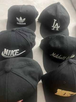 Lote 6 Gorras Negras: Adidas, Nike, Dickies, M&N