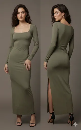 Vestido largo ajustado manga larga