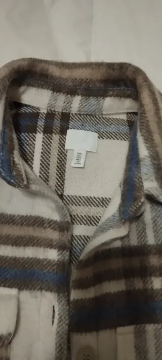 Camisa larga cuadros abrigo beige y marrón