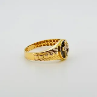 SELLO REDONDO CRUZ ONIX 18K
