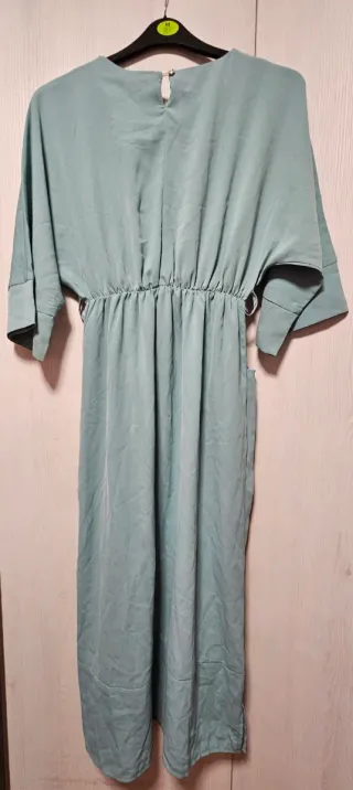 Vestido largo verde azulado con bolsillos