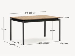 Mesa extensible de exterior Canyelles de polimadera y aluminio negro mate 140 (200) x 90 cm
