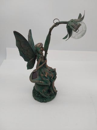 TERESA'S COLLECTIONS Decorazioni da Giardino con Luce Solare, Figurina di Resina da Fata di 35cm, Accessori per Statue da Giardino
