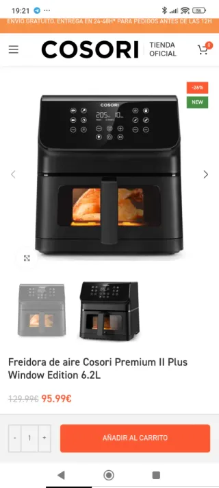 PRECINTADA Airfryer Cosori Premium II Window 6.2L.
