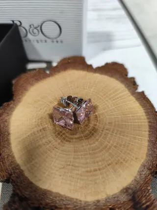 Pendientes Plata Ley Rosa Cuadrados B&O