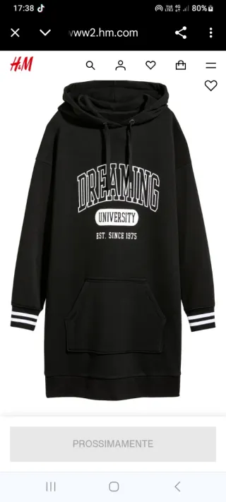 Felpa lunga Abito H&M Divided cappuccio tg 44