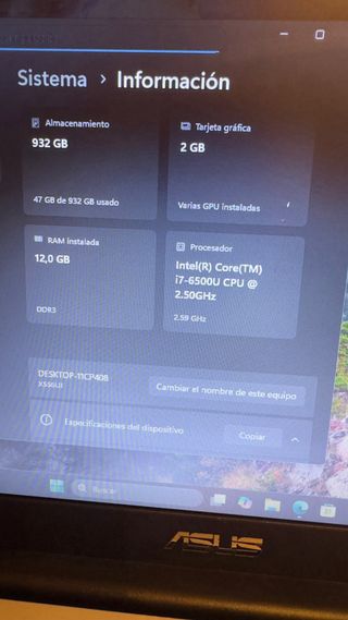 Portátil Asus i7 Plata/Negro