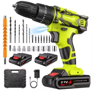 Taladro Atornillador 2 Baterías 21V + Accesorios,